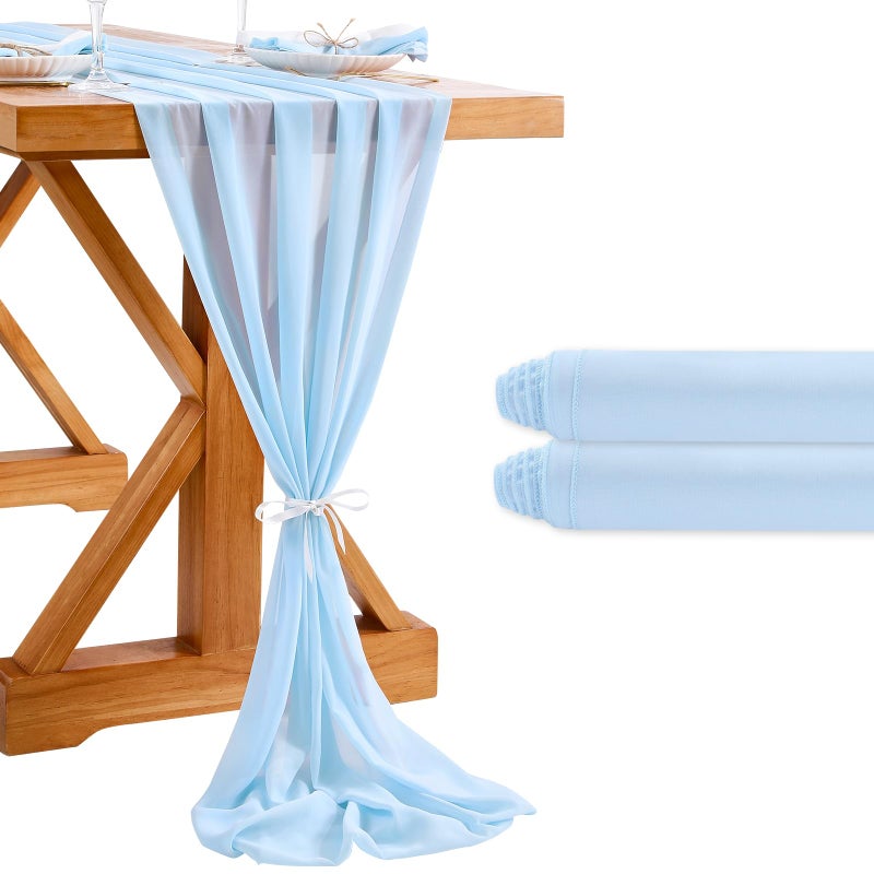 SoarDream Blue Table Runner 2 Pieces 27x120 Inches Sheer Chiffon Fabric 10Ft Rustic Wedding Runners for Wedding Baby Shower Decorations - Image 1